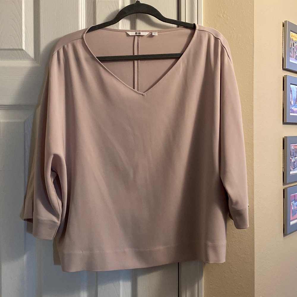 Uniqlo Tan 3/4 Sleeve Boxy Blouse